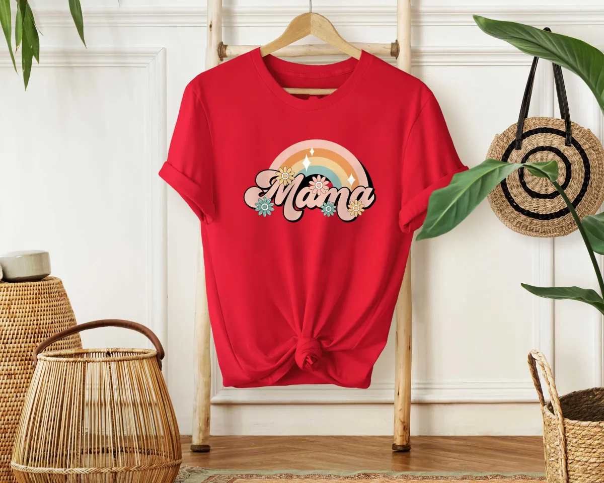 Mama Rainbow Shirt, Cute Hippie Flower T-shirt, Retro Mama Shirt, Floral Mama Shirt, Daisy Mama Shirt, Hippie Daisy Mother Gift
