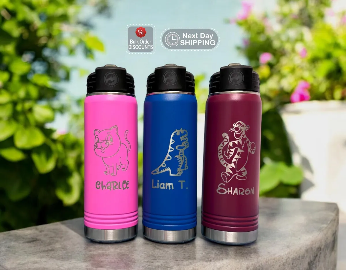 Personalized Kids Water Bottle with Straw, Back to School, 40oz Stainless Steel Custom Laser Engraved for Boys and Girls, Christmas Gift