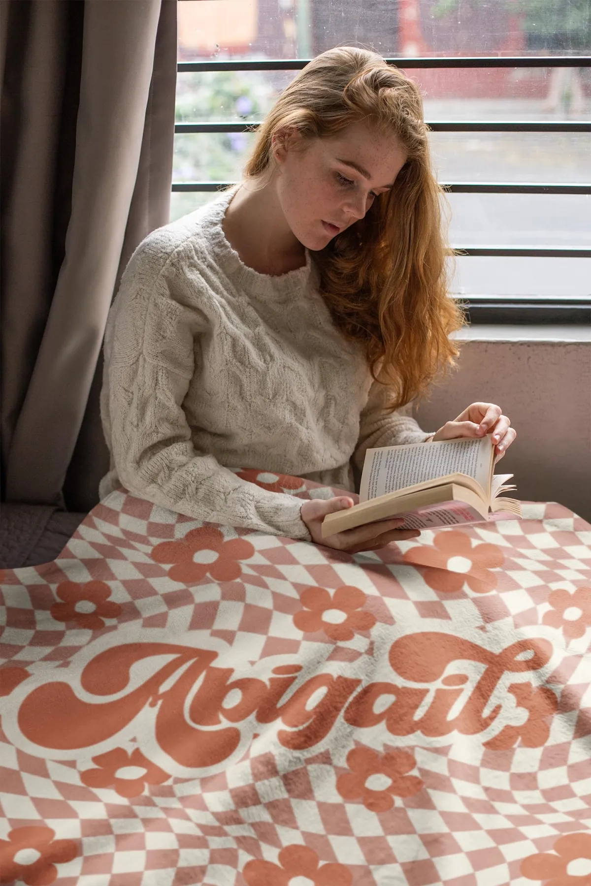 Personalized Daisy Checkered Blanket with Name, Retro Style Baby Custom Blanket Gift, Birthday Gift, Kids Blanket, Toddler Christmas Gift