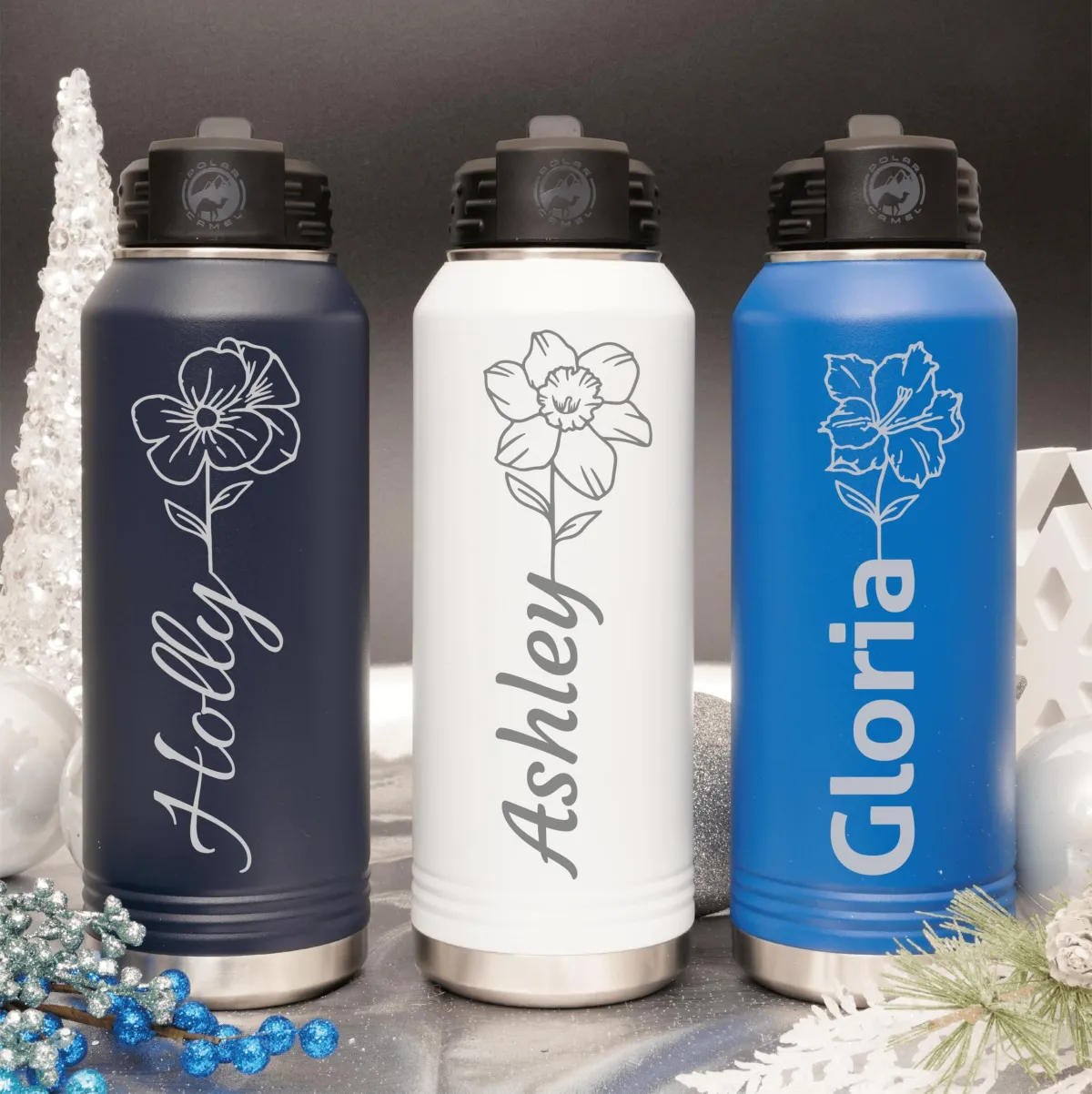Personalized Laser Engraved 12 20 32 40 oz Water Bottle with Name & Sport Logo
