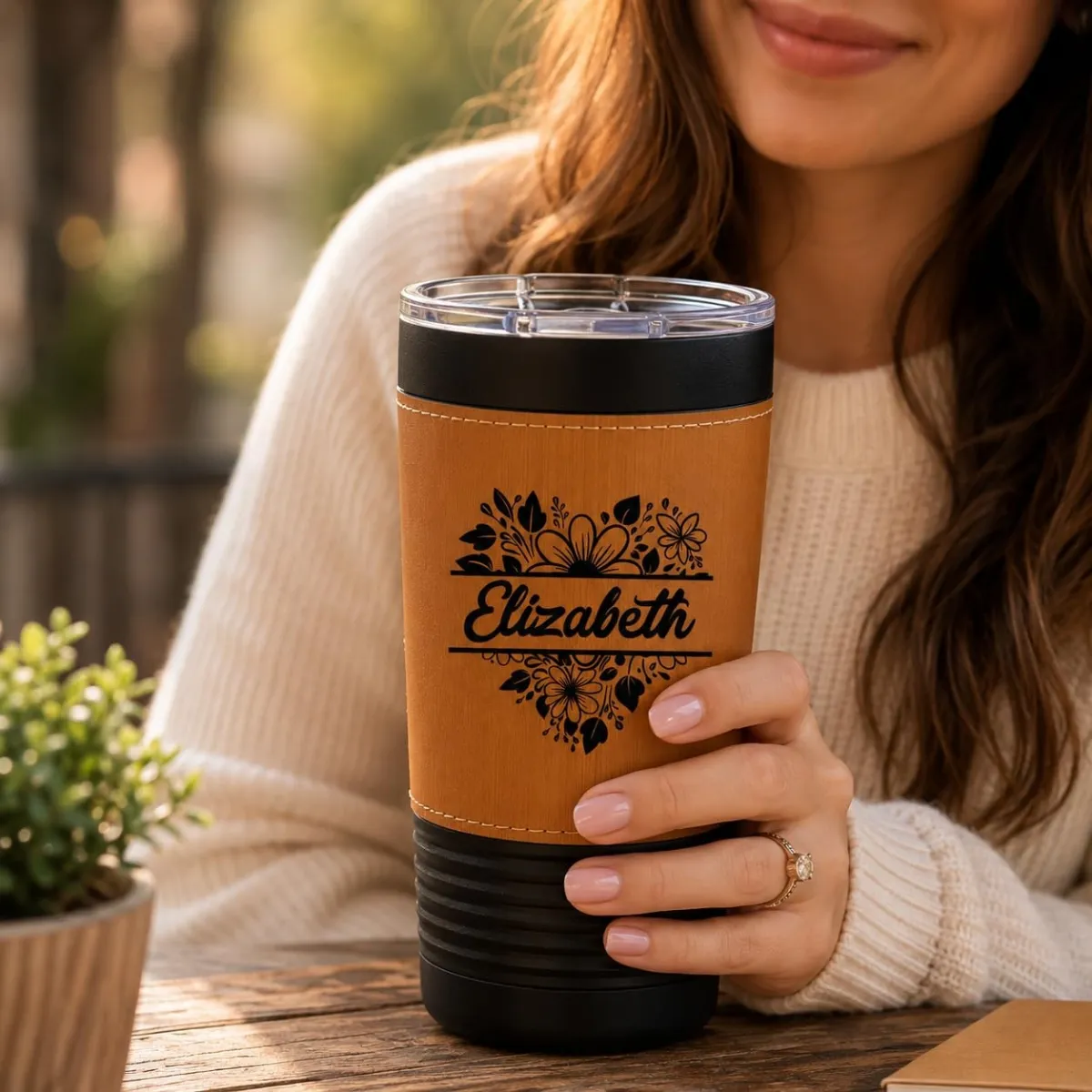Personalized 20oz Leather Tumbler with Name and Logo, Customize Stainless Steel Insulated Travel Mug Included Engraving