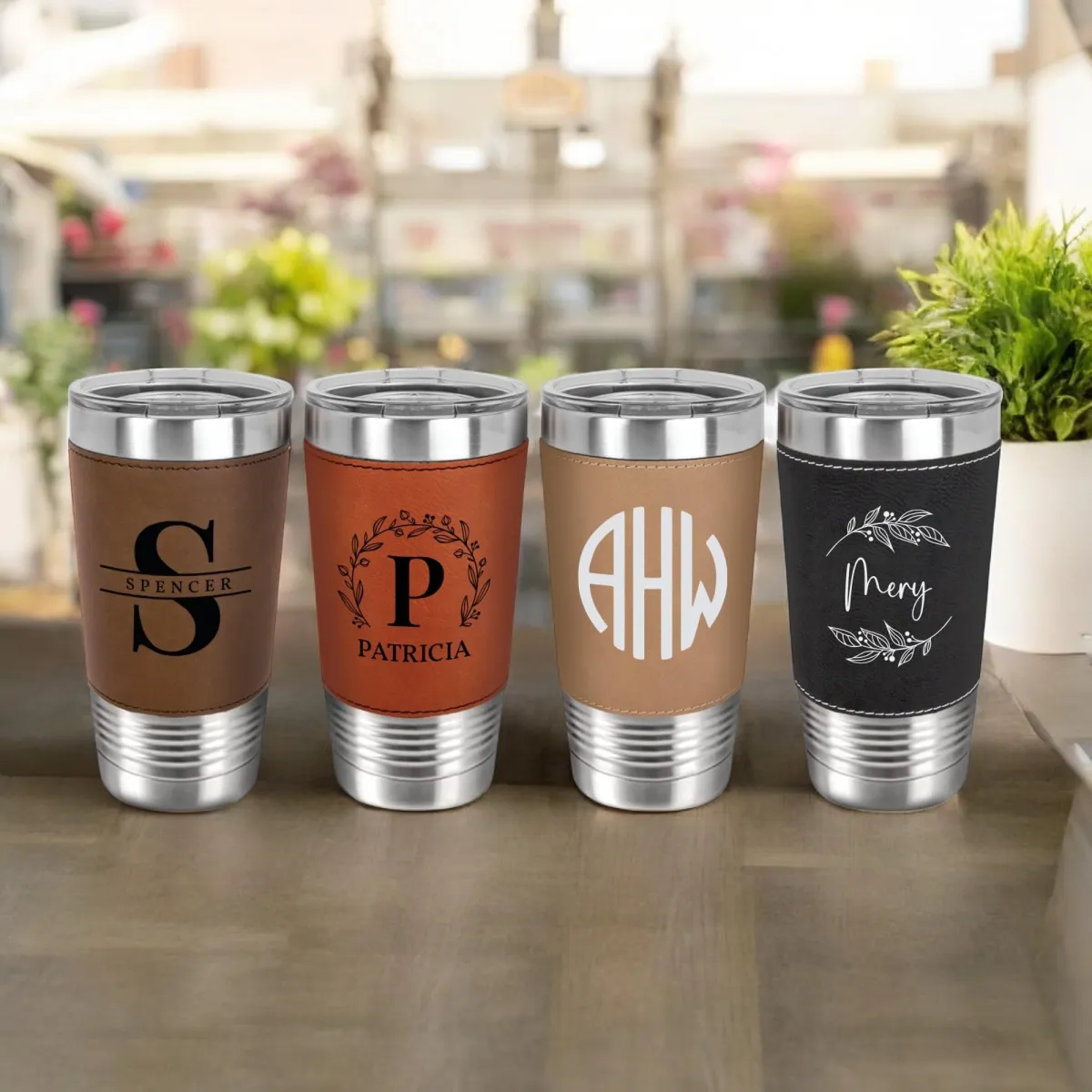 Personalized 20oz Leather Tumbler with Name and Logo, Personalized Stainless Steel Insulated Travel Mug Included Engraving