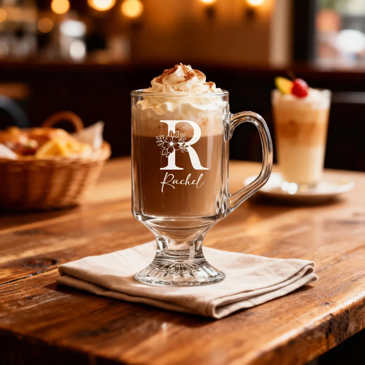 Personalized Engraved Irish Coffee Mug, Glass Latte Mug with Name, 10oz Frosted Coffee Cup, Gift for Coffee lover,Birthday