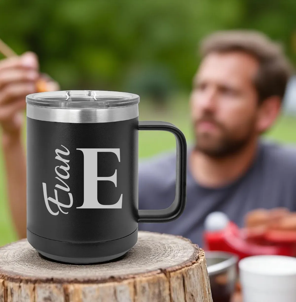 Custom Personalized 15 Oz Insulated Travel Tumbler Coffee Mug with Handle and Lid