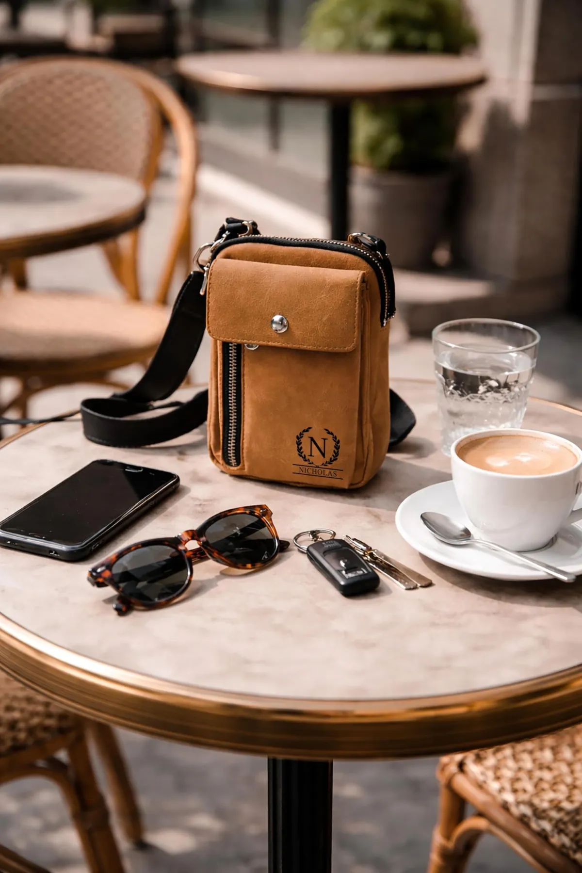 Personalized Urban Crossbody Bag, Laser Engraved Monogram, Compact Leatherette Phone Holder with Zipper Pocket & Adjustable Strap Gift