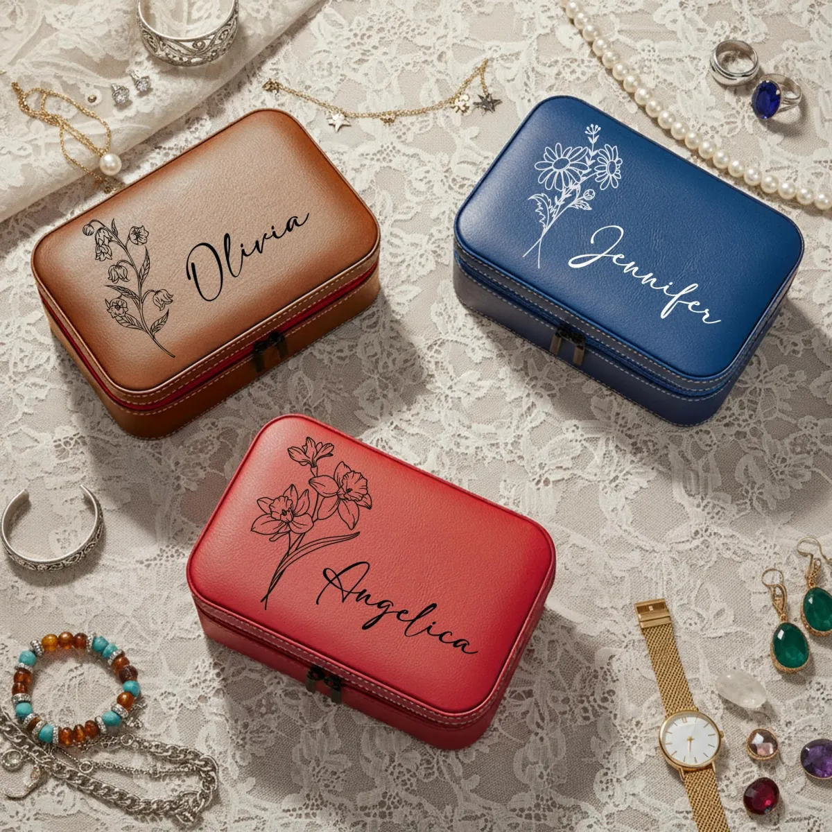 Personalized Jewelry Box, Wedding Favors, Custom Name Jewelry Case, Personalized Bridesmaid Girlfriend Valentine's Day Gift