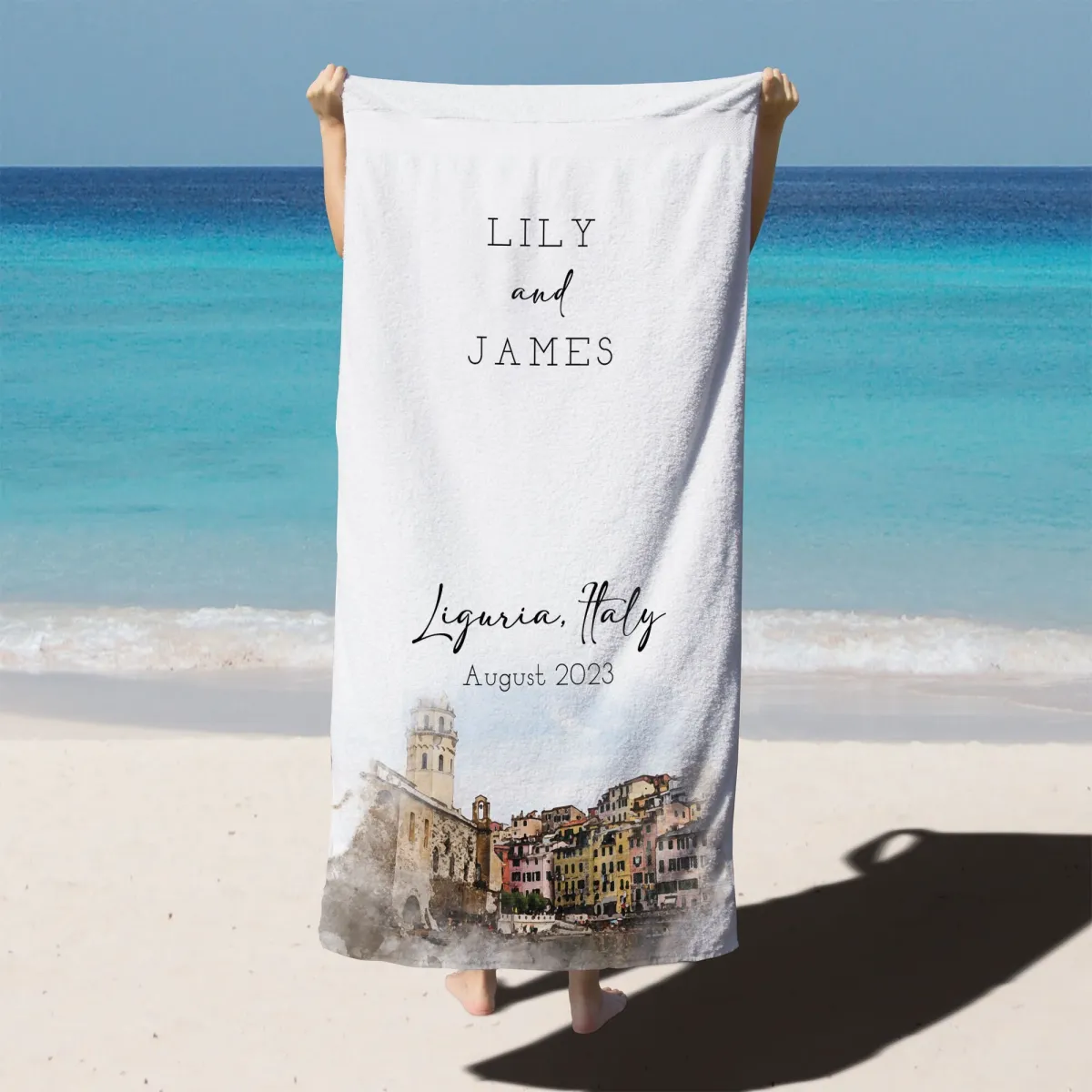 Custom Destination Vacation Beach Towels, Personalized Beach House Towel, Family Trip, Bachelorette Trip, Honeymoon Gift, Keepsake Gift