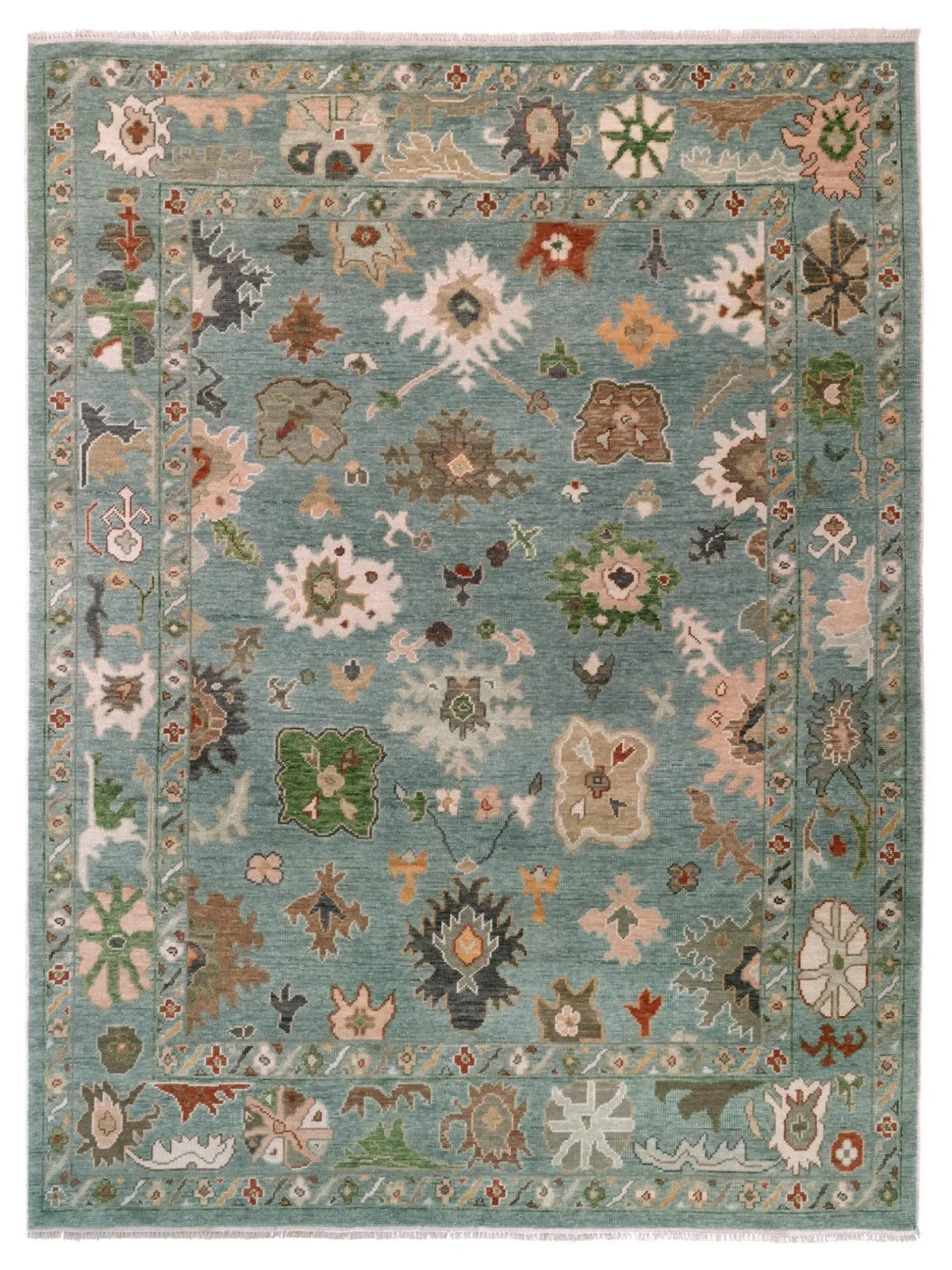 Blue Coral Hand-Knotted Wool Oushak Rug - full rug