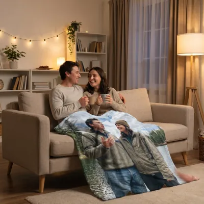 Personalized Photo Blanket with Text, Customized Blanket Throws with Picture, Gift for Mom Dad Couple Husband & Wife