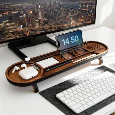Personalized Wood Desk Organizer, Custom Phone & Tablet Stand, Engraved Wood Office Accessory, Custom Docking Station, Custom Organizer Gift