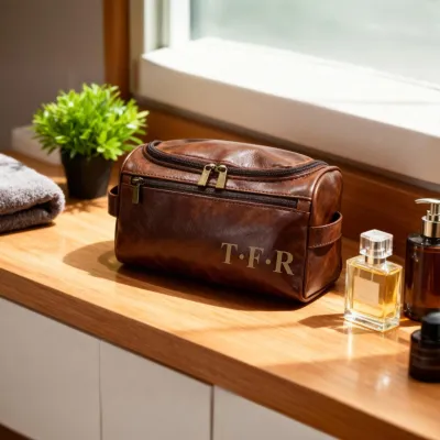 Personalized Travel Leather Toiletry Bag for Men, Custom Leather Waterproof Toiletry Bag