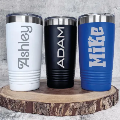 Custom Personalized 20 Oz Tumbler with Name & Lid, Laser Engraved 20 Oz Stainless Steel Travel Mug Cup