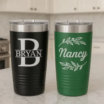 Custom Personalized 20 Oz Tumbler with Name and Logo, Laser Engraved 20 Oz Stainless Steel Travel Mug Cup with Lid