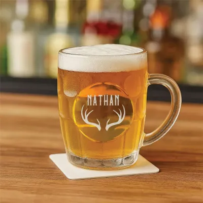 Personalized Beer Mug with Handle, Custom Engraved 20 oz Beer Glass, Laser Etched Beer Stein, Groomsmen Gift, Husband or Dad Gift