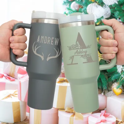 Personalized Tumblers 40 Oz with Names, Custom Stainless Steel Tumbler and Travel Coffee Mug with Lid and Straw