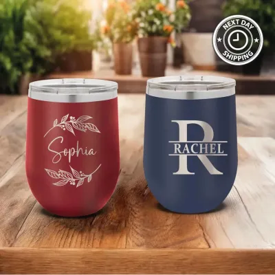 Personalized 12 oz Insulated Stemless Wine Tumbler with Lid