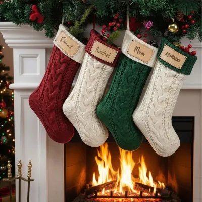 Personalized Christmas Stocking 13” Large Knitted Custom Name Family Stocking, Custom Christmas Stocking with Name