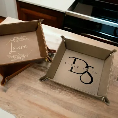 Personalized Leather Valet Tray, Engraved Vegan Leather Tray, Monogram EDC Tray, Catch All Tray, House Gifts, Leather Home Decor