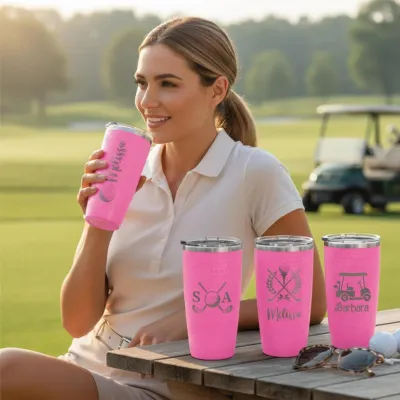 Personalized 20oz Golf Tumbler with Slider Lid, Custom Logo Golf Tumbler, 20 oz Stainless Steel Mug, Gift for Golf Lover