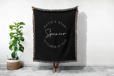 Personalized Last Name Woven Quilt, Wedding Anniversary Keepsake Gift, Christmas Gift For Couples, Engagement Gift, Custom Couch Throw