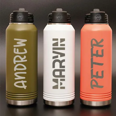 Personalized Laser Engraved 12 20 32 40 oz Water Bottle with Name