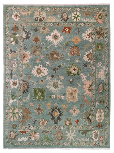 Blue Coral Hand-Knotted Wool Oushak Rug - full rug